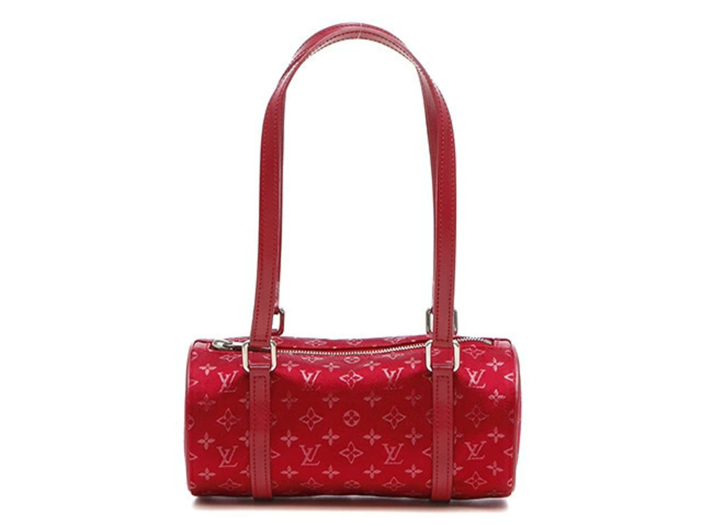 LOUIS VUITTON Papillon Handbag Monogram Satin Rouge Red